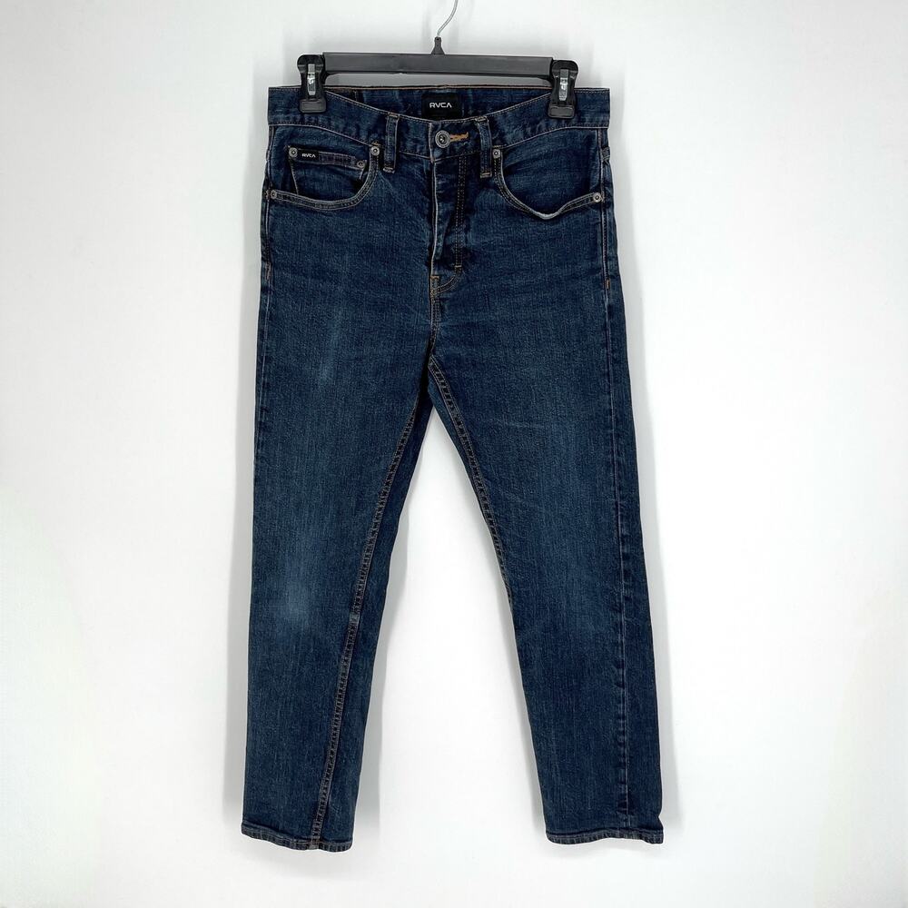 RVCA Men's New Normal Denim Jeans Button Fly Size 28 Blue Dark Wash Stretch